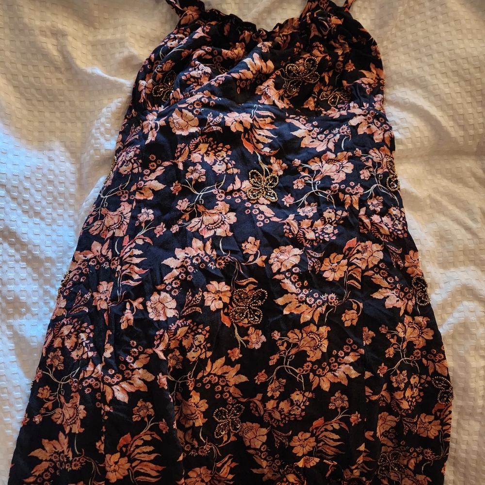 Floral Black and Pink Dress With Buterfly Embelshment